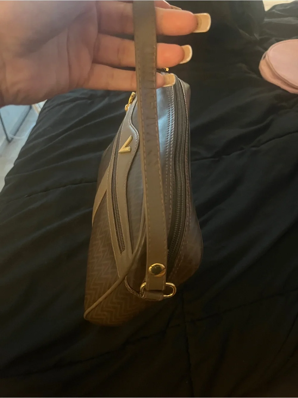Valentino Brown Patterned Messenger Bag with Tan Stripe